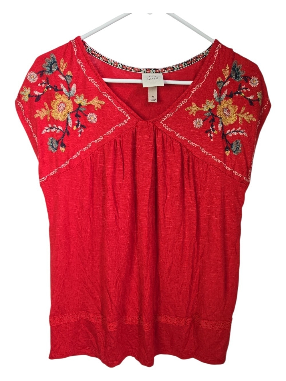 Knox Rose Boho Floral-Embroidered Blouse